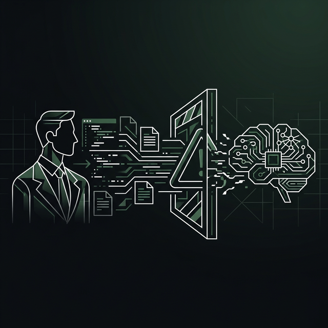 Samsung data leak illustration showing data flowing from person to AI system