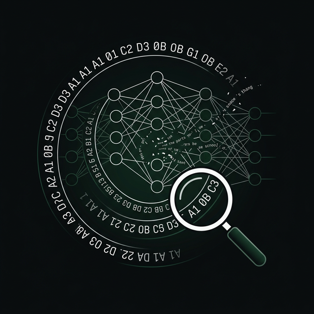 Token attack illustration showing magnifying glass examining data extraction from neural network